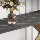 Rectangular Stone Ink Top Abstract Base Console Table Image - 4