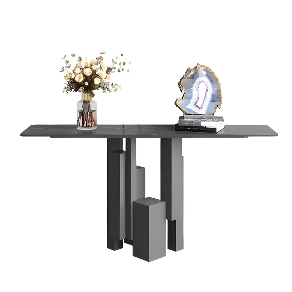 Rectangular Stone Ink Top Abstract Base Console Table Image - 6