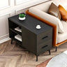 Rectangular Stone Iron End Table with Storage Drawers Image - 2