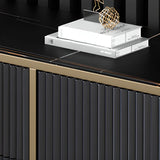 Rectangular Stone Top Black Cabinets Sideboard with Storage Image - 13