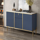 Rectangular Stone Top Black Cabinets Sideboard with Storage Image - 6