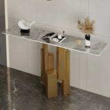 Rectangular Stone Top Black Tall Iron Base Console Table Image - 10