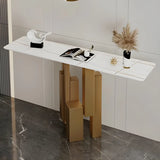 Rectangular Stone Top Black Tall Iron Base Console Table Image - 11