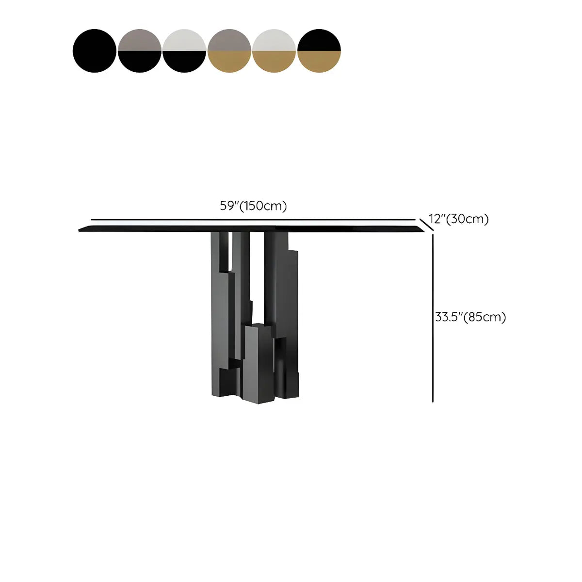 Rectangular Stone Top Black Tall Iron Base Console Table Image - 16