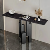 Rectangular Stone Top Black Tall Iron Base Console Table Image - 2