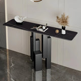 Rectangular Stone Top Black Tall Iron Base Console Table Image - 2
