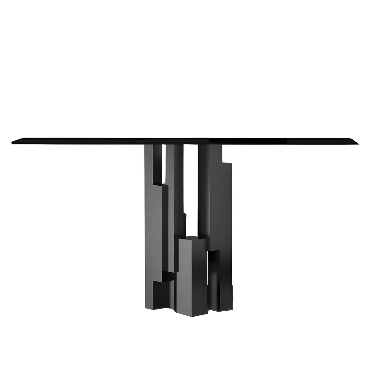 Rectangular Stone Top Black Tall Iron Base Console Table Image - 5