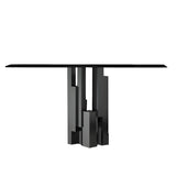 Rectangular Stone Top Black Tall Iron Base Console Table Image - 5