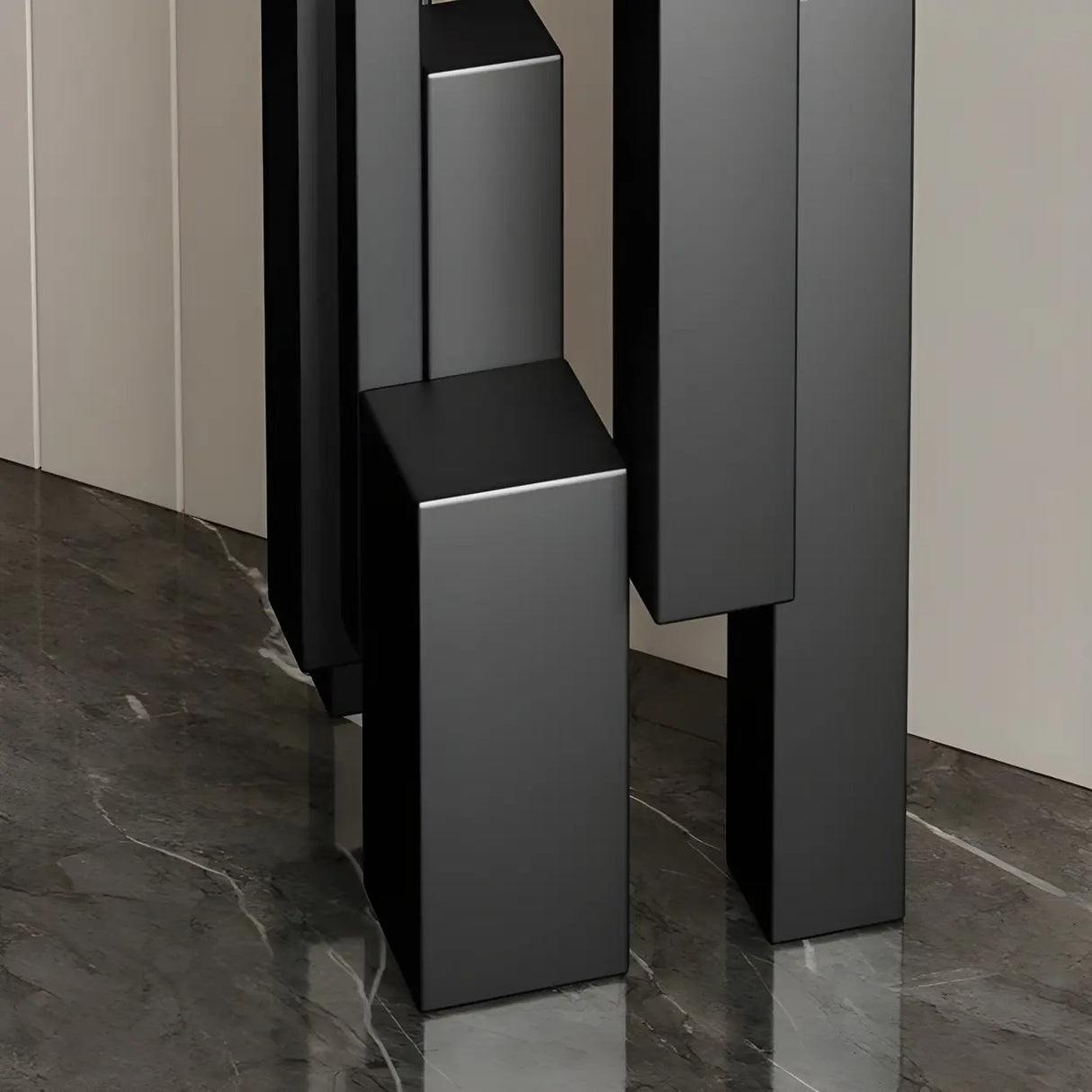 Rectangular Stone Top Black Tall Iron Base Console Table Image - 6