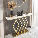 Rectangular Stone Top Gold Modern Large Console Table Image - 1
