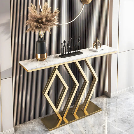 Rectangular Stone Top Gold Modern Large Console Table Image - 1