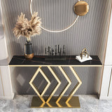 Rectangular Stone Top Gold Modern Large Console Table Image - 11
