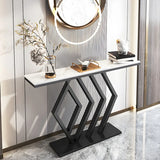 Rectangular Stone Top Gold Modern Large Console Table Image - 2