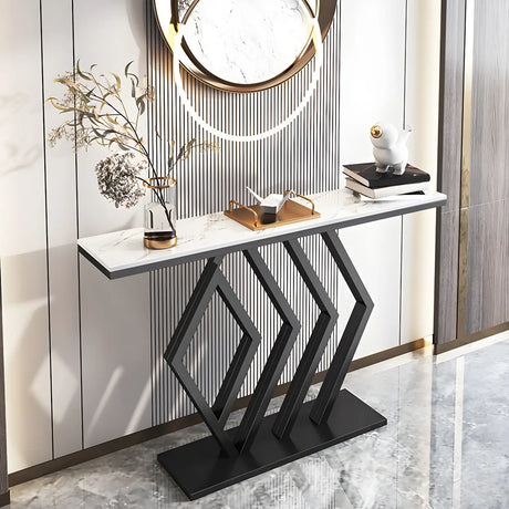 Rectangular Stone Top Gold Modern Large Console Table Image - 2