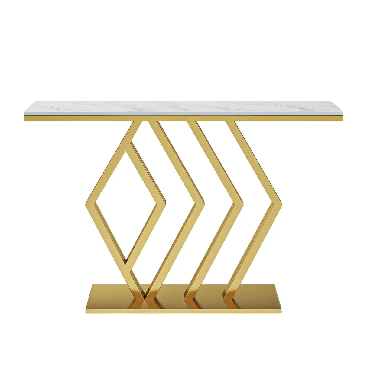 Rectangular Stone Top Gold Modern Large Console Table Image - 5