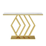 Rectangular Stone Top Gold Modern Large Console Table Image - 5