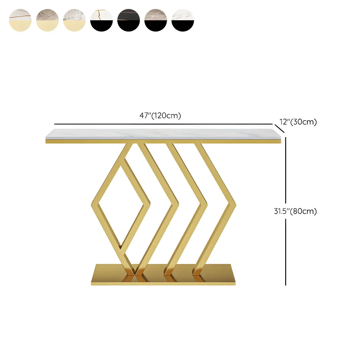 Rectangular Stone Top Gold Modern Large Console Table 