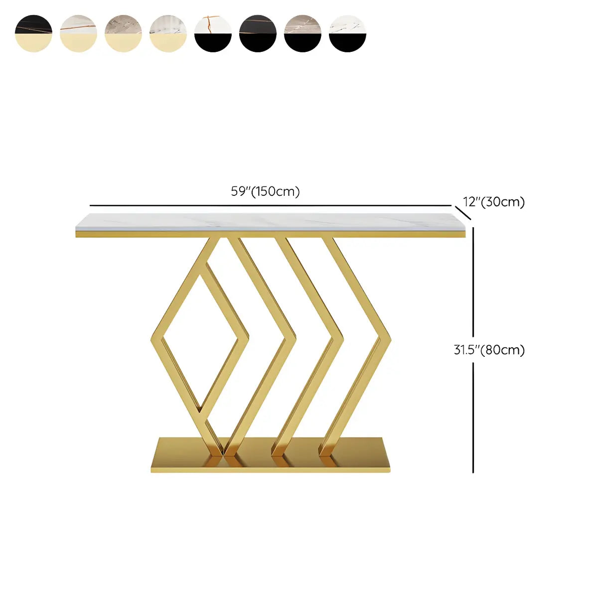 Rectangular Stone Top Gold Modern Large Console Table Image - 15