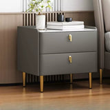 Rectangular Stone Top White Storage 2-Tier Nightstand Image - 7