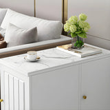 Rectangular Stone White Storage Side Cabinet Table Image - 8