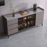Rectangular Walnut Faux Marble Large Storage Sideboard Image - 3