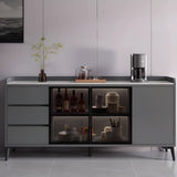 Rectangular Walnut Faux Marble Large Storage Sideboard Image - 4