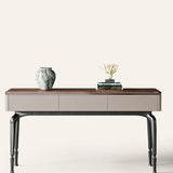 Rectangular Walnut Wood Black Storage Console Table Image - 1