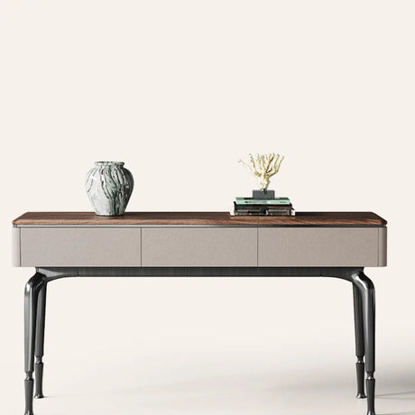 Rectangular Walnut Wood Black Storage Console Table Image - 1