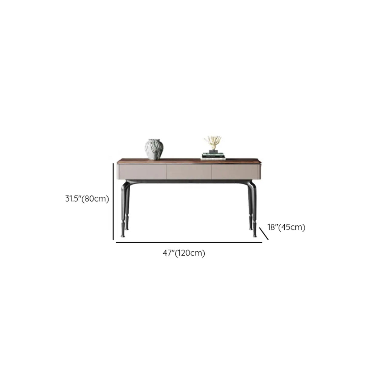 Rectangular Walnut Wood Black Storage Console Table Image - 10