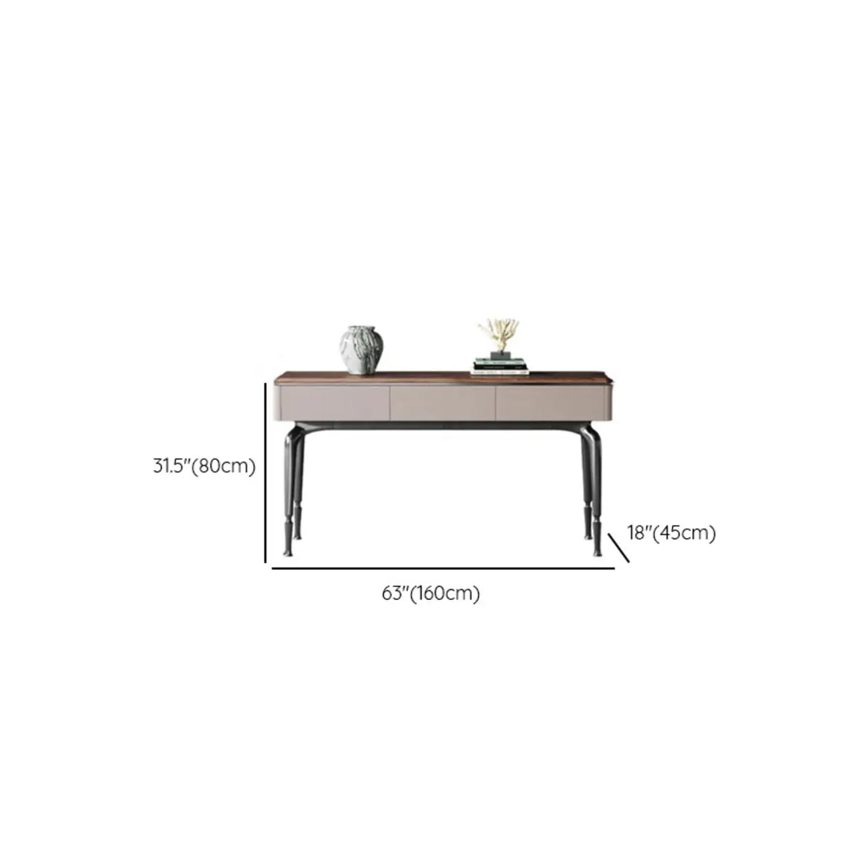 Rectangular Walnut Wood Black Storage Console Table Image - 12