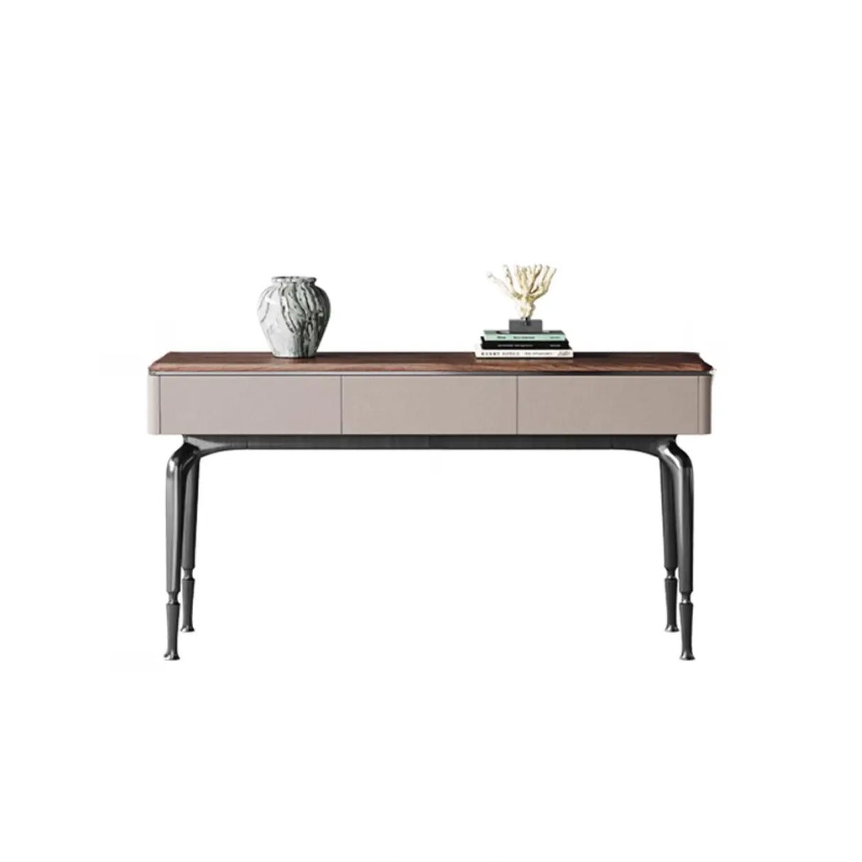 Rectangular Walnut Wood Black Storage Console Table Image - 2