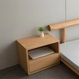 Rectangular Walnut Wood Open Storage Nightstand Image - 2