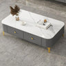 Rectangular White Stone Top Four Legs Coffee Table Image - 2