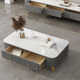 Rectangular White Stone Top Four Legs Coffee Table Image - 7