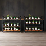 Rectangular Wood Black 3-Tiers Plant Stand with Wheels Image - 1