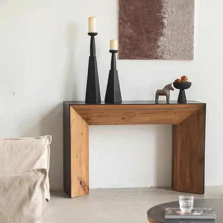 Rectangular Wood Black Double Pedestal Console Table Image - 2