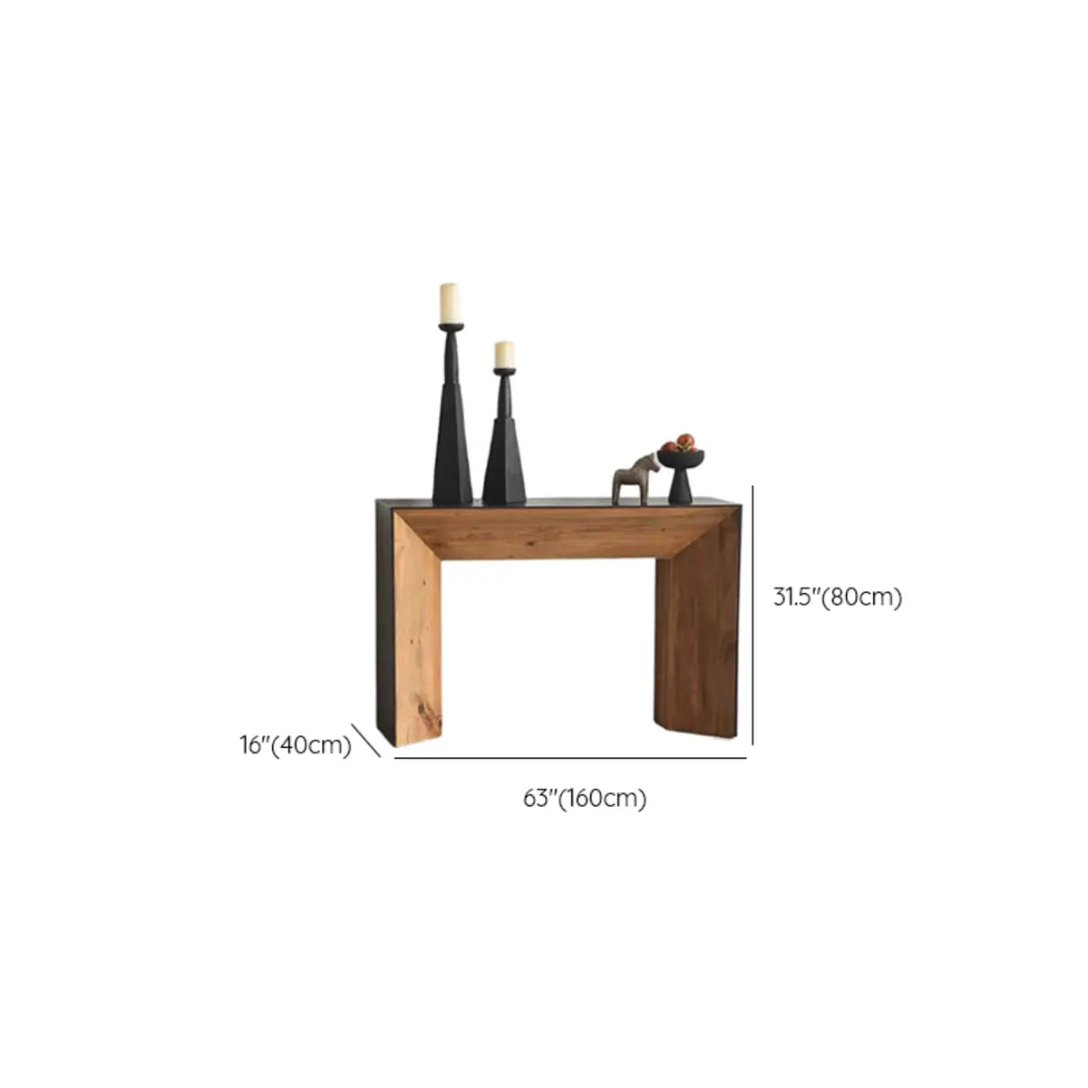 Rectangular Wood Black Double Pedestal Console Table 