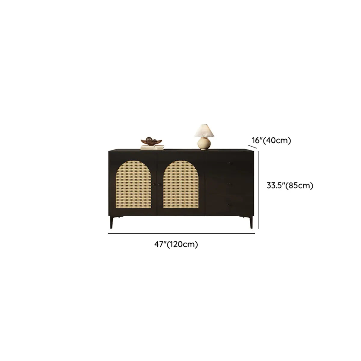 Rectangular Wood Black Medium Storage Floor Sideboard 