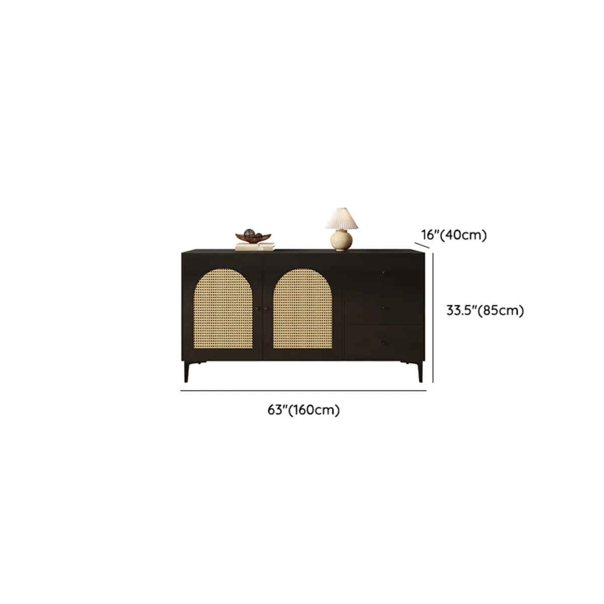 Rectangular Wood Black Medium Storage Floor Sideboard Image - 12