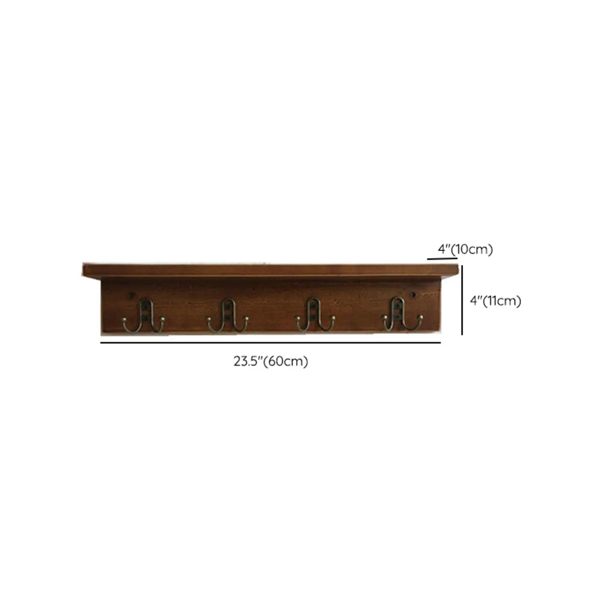 Rectangular Wood Brown Floating Mount Hooks Coat Rack 