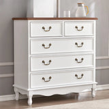 Rectangular Wood Drawers Beige Metal Handle Dresser Image - 35