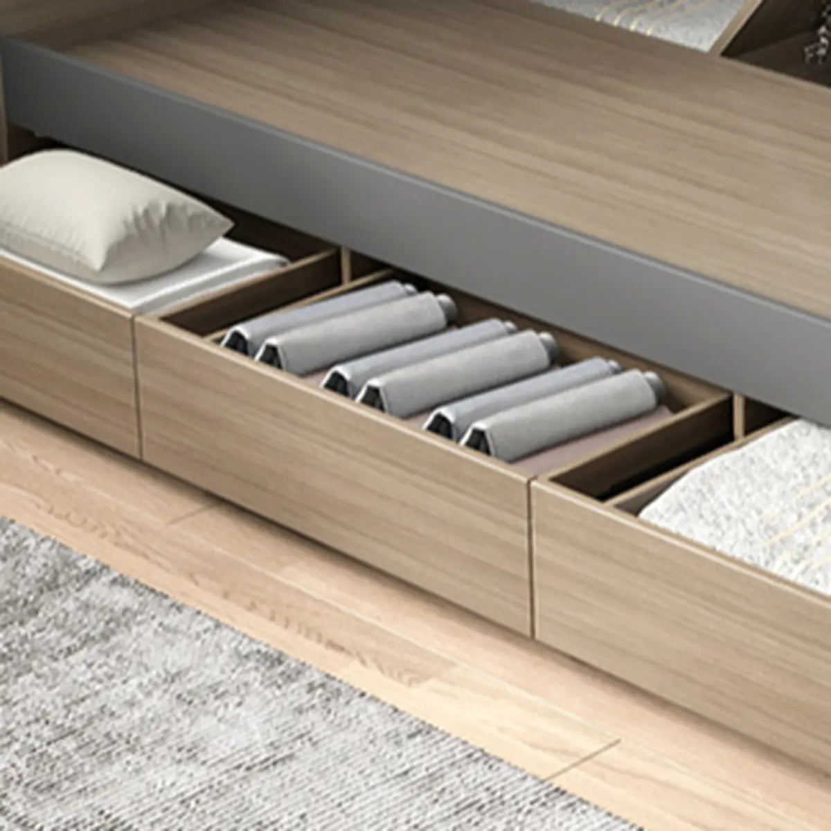 Rectangular Wood Grey Queen Storage Bed with Drawers Image - 8