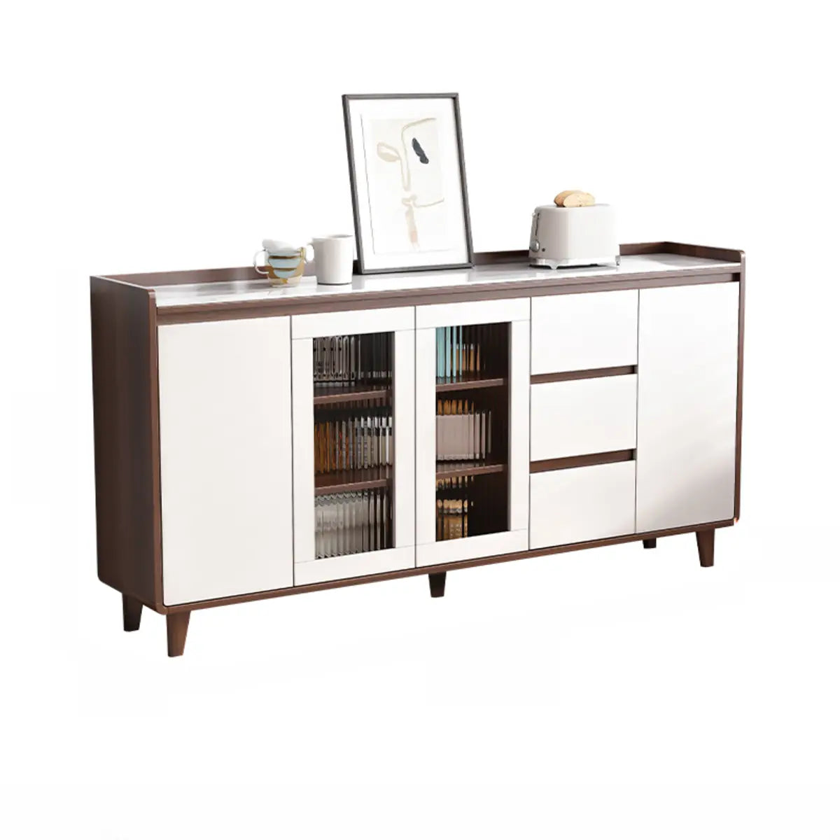 Rectangular Wood Kitchen Storage China Cabinet Nut-Brown Image - 11