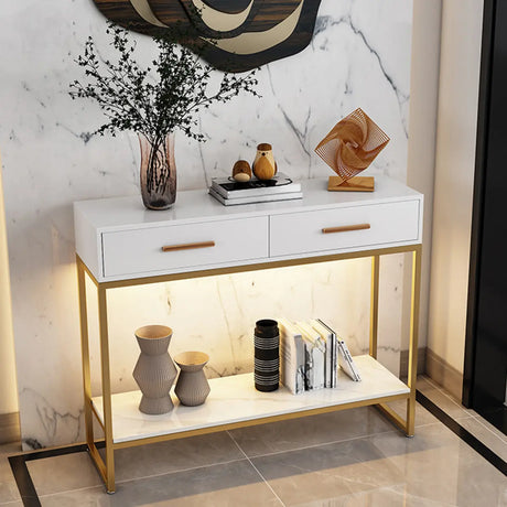 Rectangular Wood Metal White Storage Console Table Image - 1