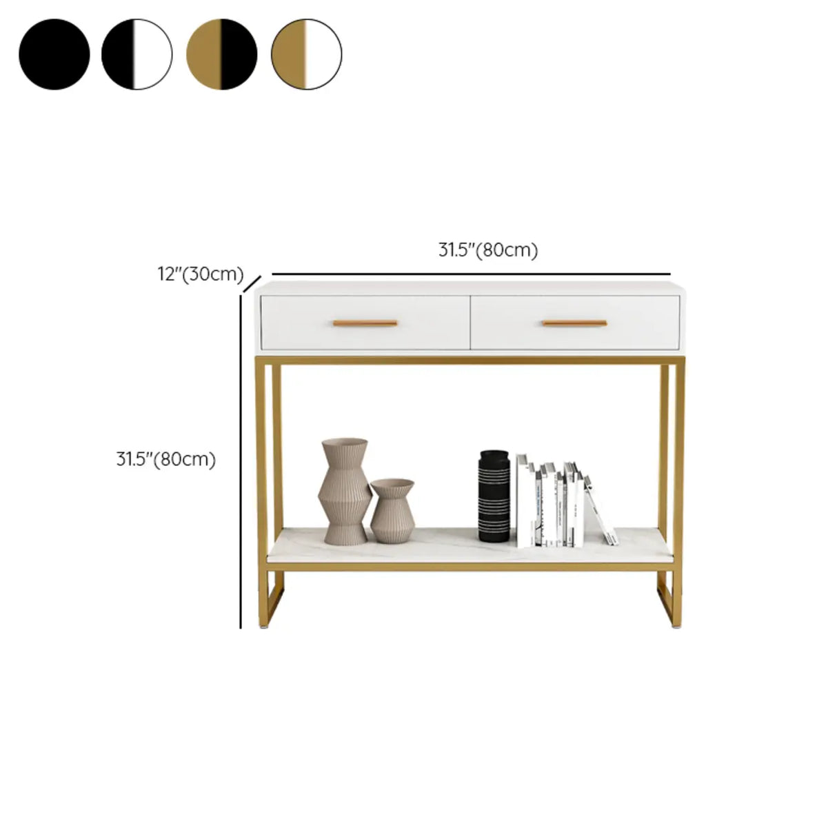 Rectangular Wood Metal White Storage Console Table 