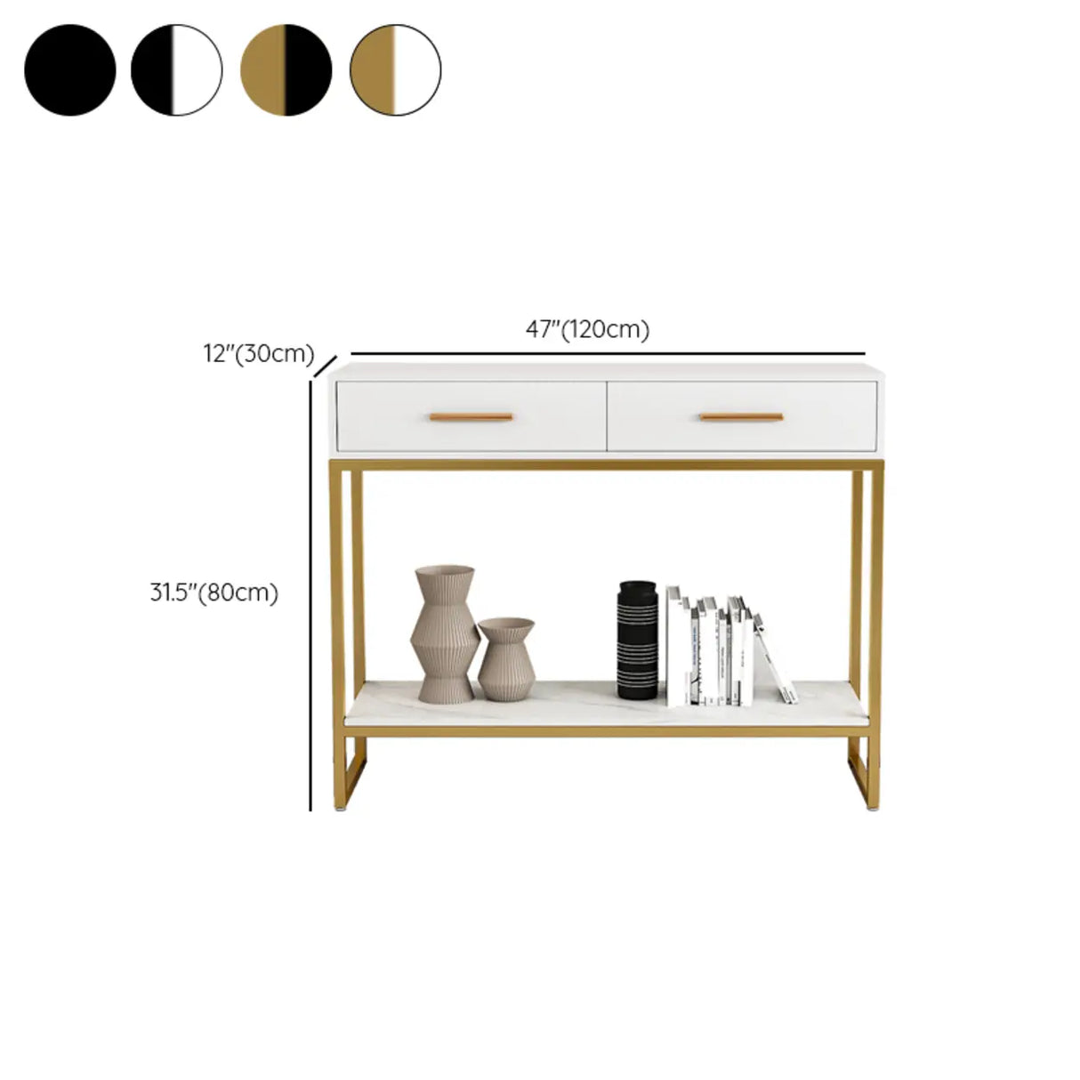 Rectangular Wood Metal White Storage Console Table Image - 14