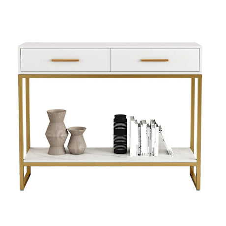 Rectangular Wood Metal White Storage Console Table Image - 2