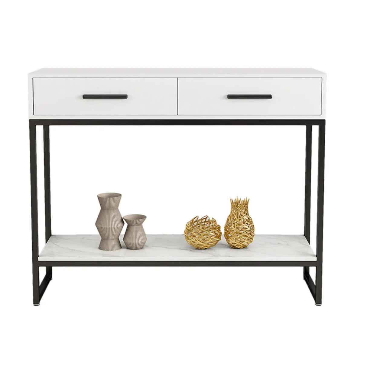 Rectangular Wood Metal White Storage Console Table Image - 3
