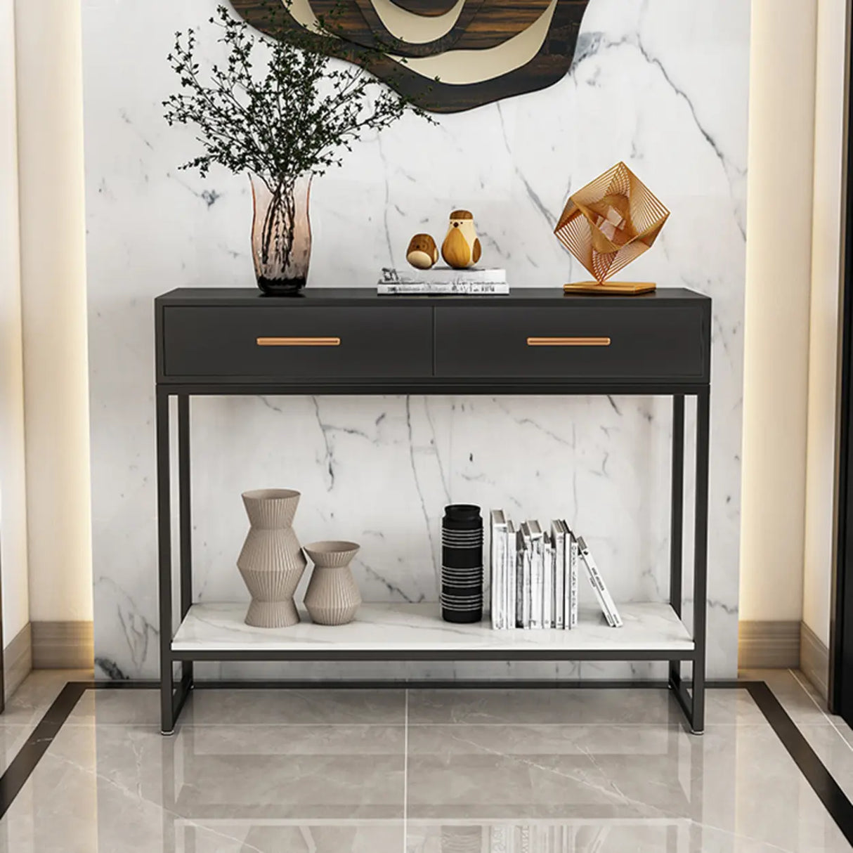 Rectangular Wood Metal White Storage Console Table Image - 6