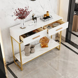 Rectangular Wood Metal White Storage Console Table Image - 8